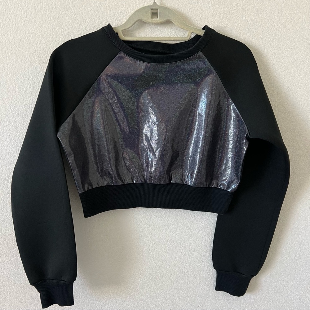 UNIF Black Holographic Neoprene Crop Sweatshirt Grunge Y2K Goth Small - Picture 6 of 16